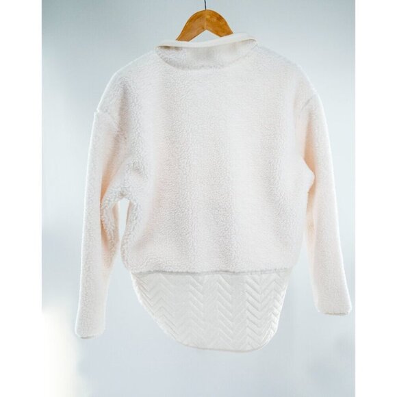 Athleta Cozy Sherpa  Snap Pullover Casual Fleece Sweatshirt Offwhite | Medium - Picture 6 of 8